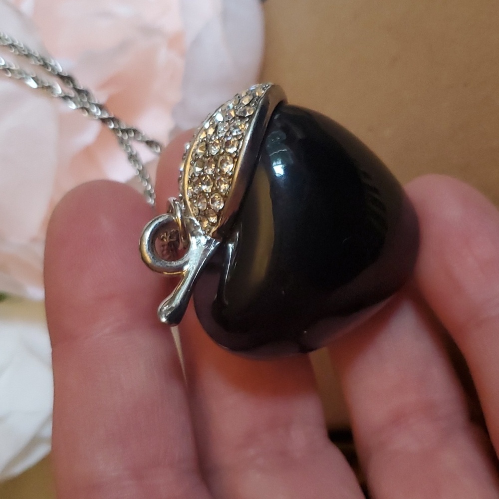 Black Apple w/ Pave Leaf Necklace - Adjustable Length